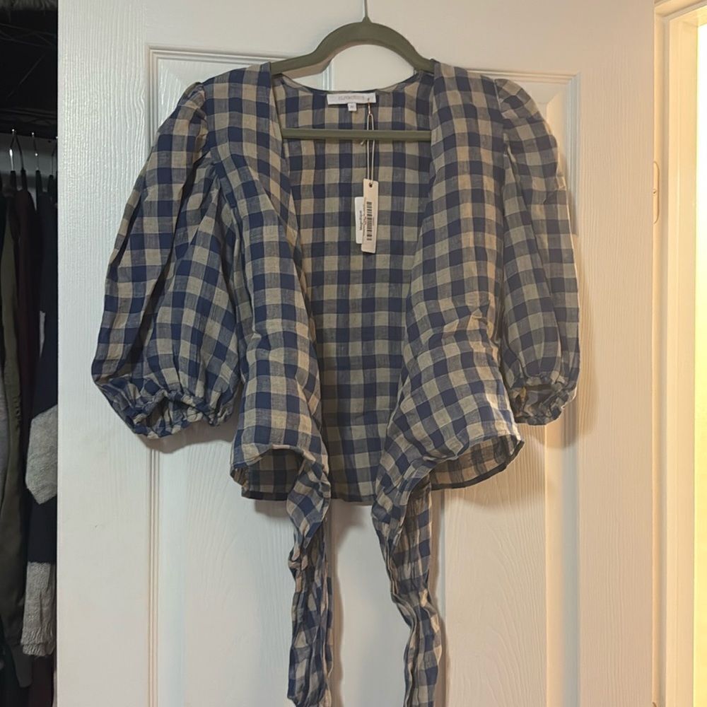 Olivaceous Wrap Tie Crop Top - Blue Checker - BRAND NEW - Tags - Size Medium